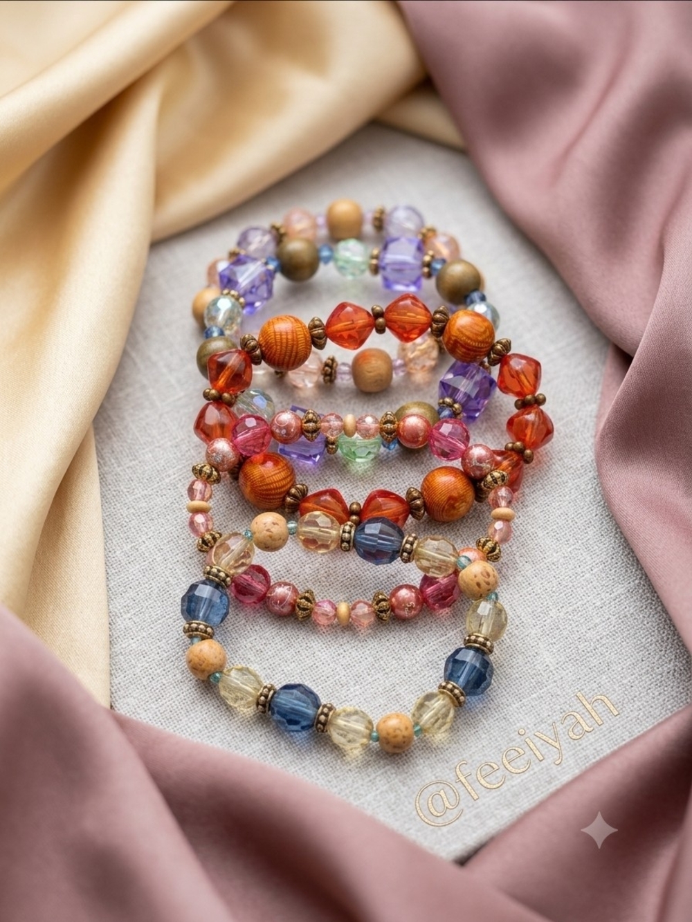 Feeiyah Multicolor Acrylic And Wood Bead Stretch Bracelet Stack